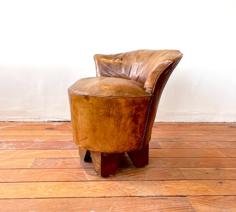 French Art Deco Leather Stool For Sale