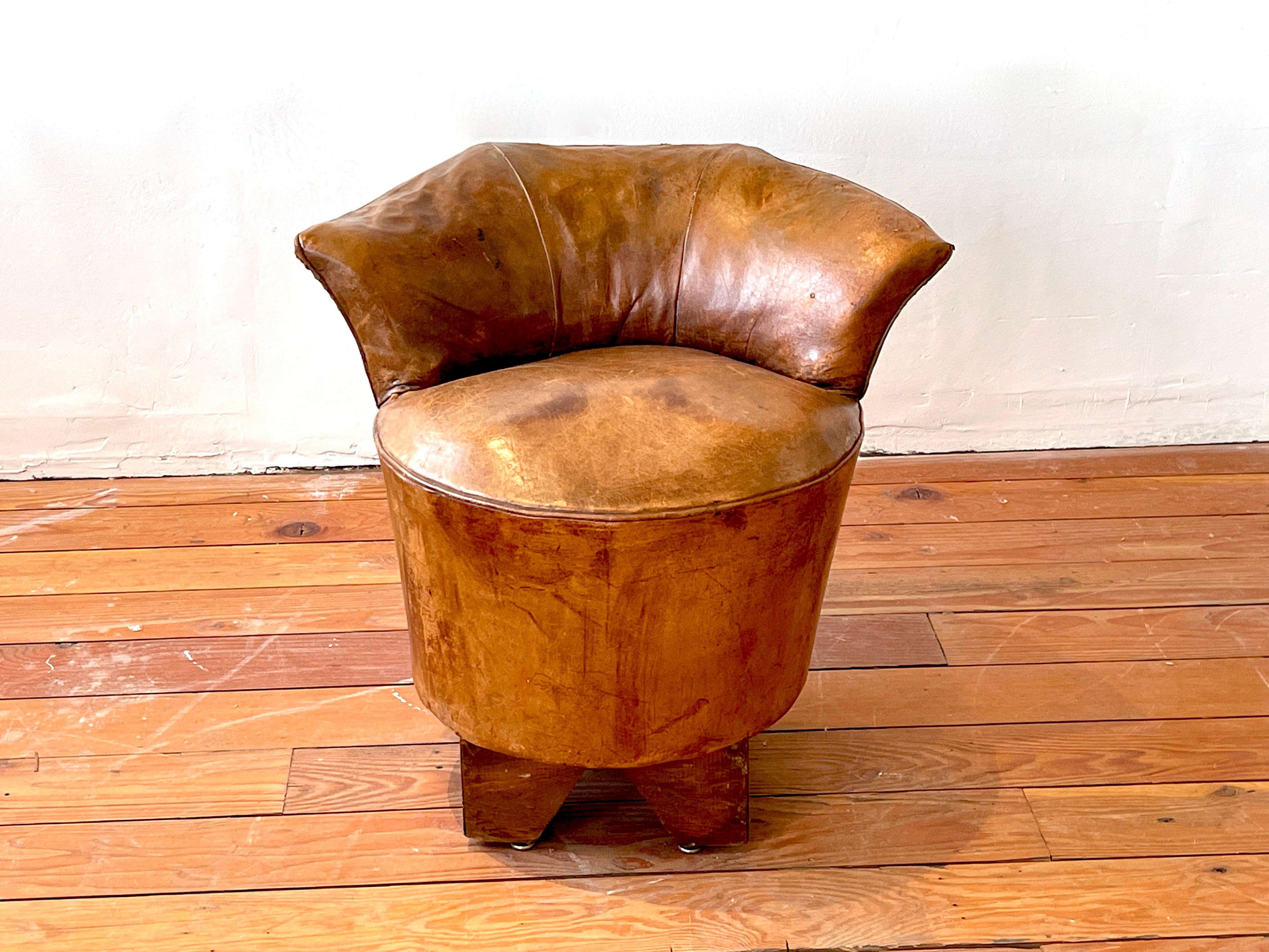 Art Deco Leather Stool In Good Condition In Beverly Hills, CA