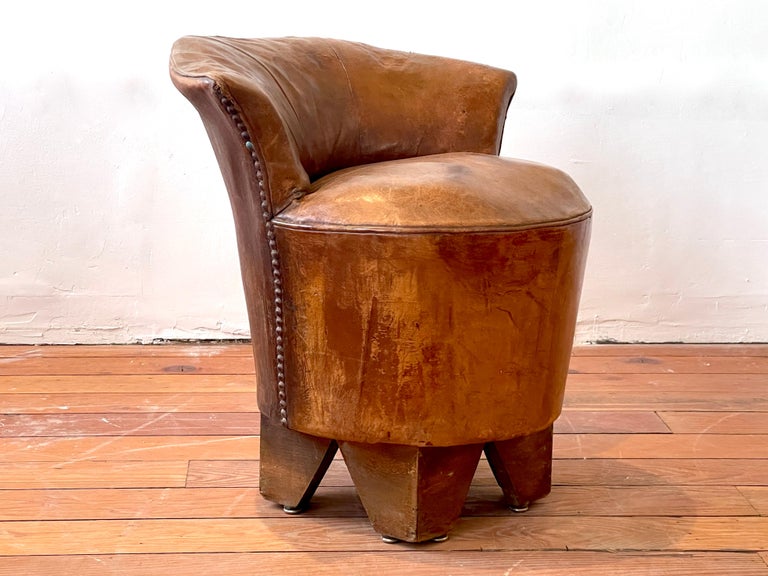 Art Deco Leather Stool For Sale 2