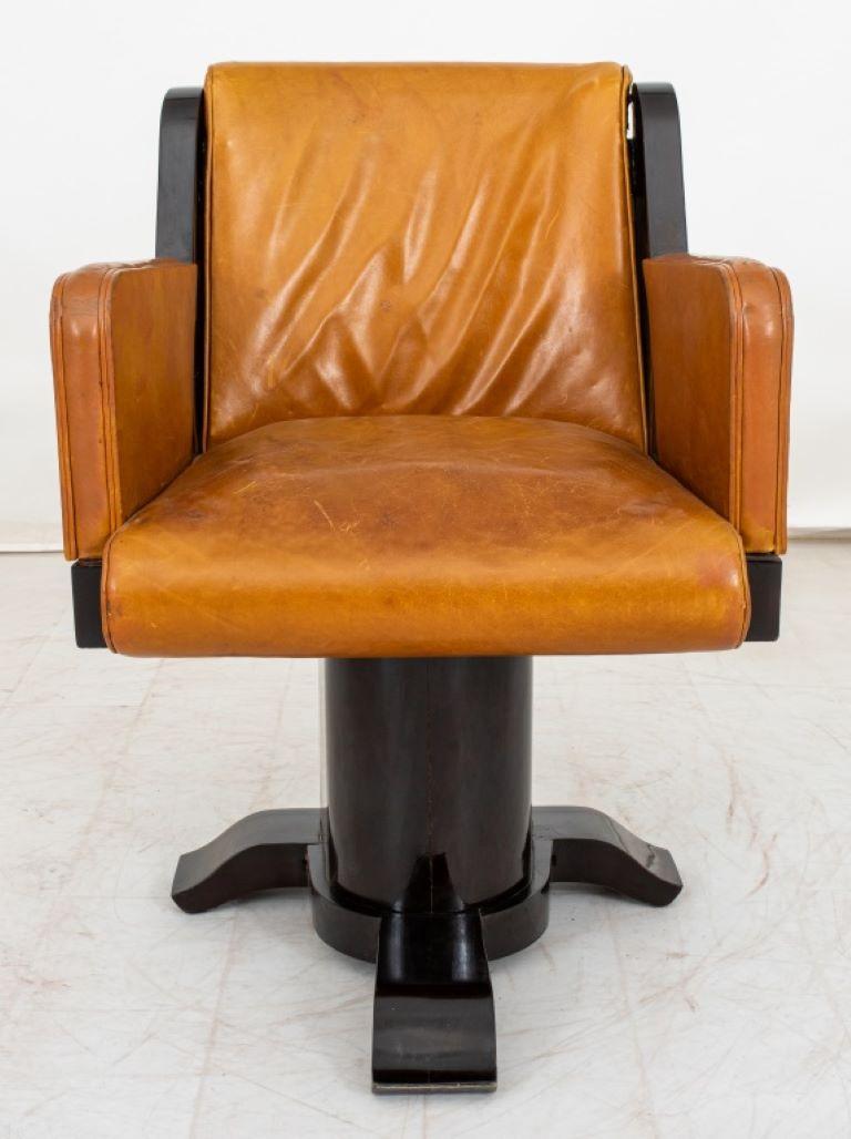Art Deco Leather Upholstered Ebonized Revolving Desk Chair, circa 1930s. 

Dealer: S138XX