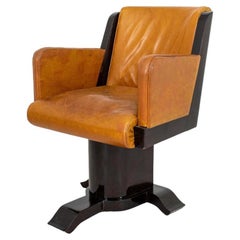 Antique Art Deco Leather Upholstered Desk Chair, 1930s