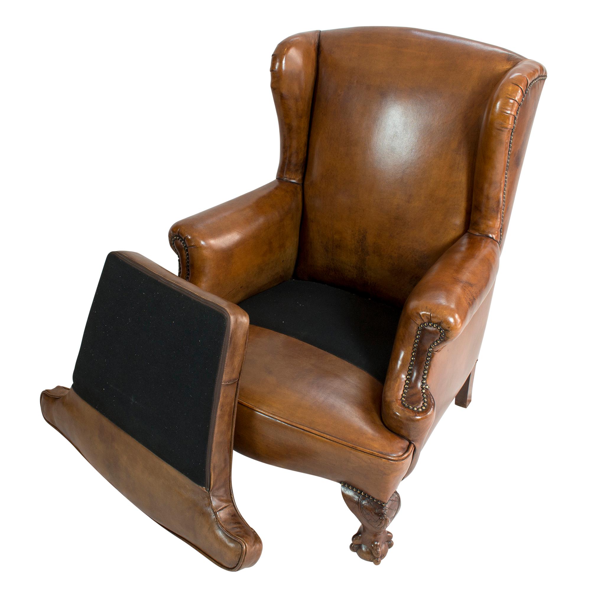Art Deco Leather Wingback Armchair In Good Condition For Sale In Darmstadt, DE