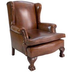 Antique Art Deco Leather Wingback Armchair