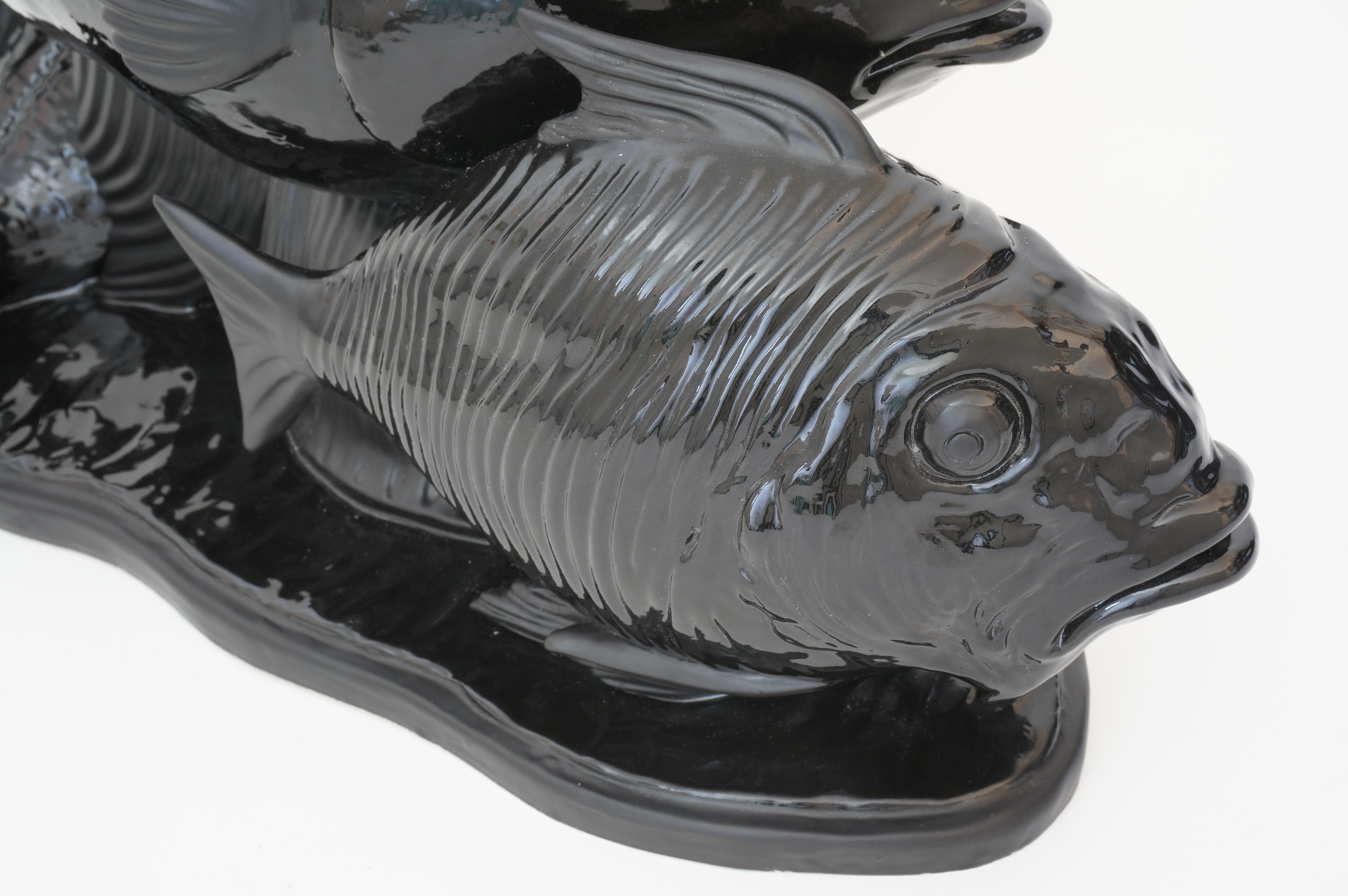 Ceramic Art Deco Lejan Style Sculpture School of Fish For Sale