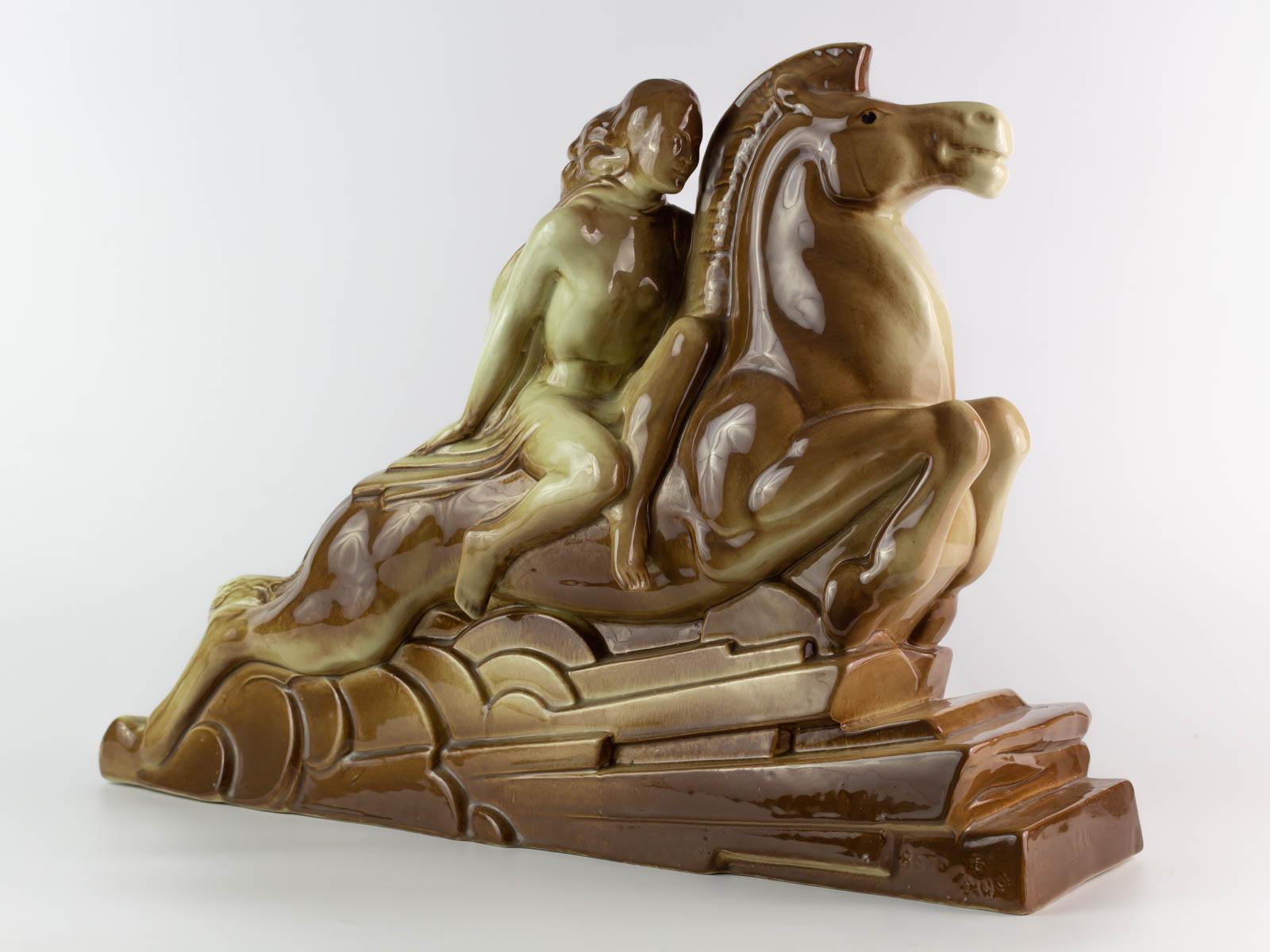 French Art Deco Lemanceau Ceramic Sculpture Titled 
