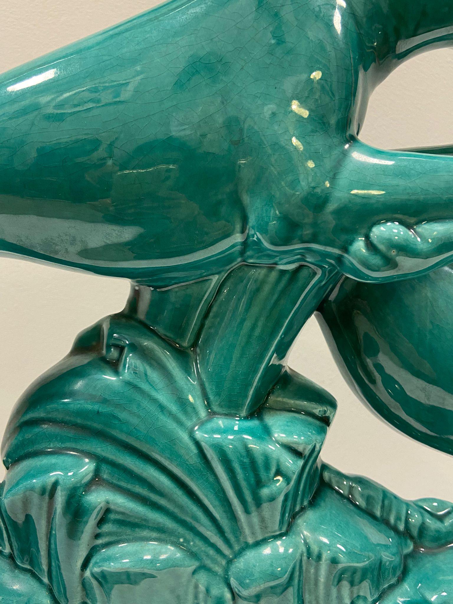 Art Deco Lemanceau Greyhounds Green Ceramic Sculpture 1