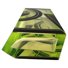 Art Deco Zitronengelb Geometrische Emaille verzierte Glasvase, um 1930