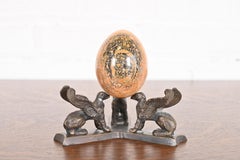 Art Deco Leopard Skin Jasper Egg on Bronze Base With Griffins