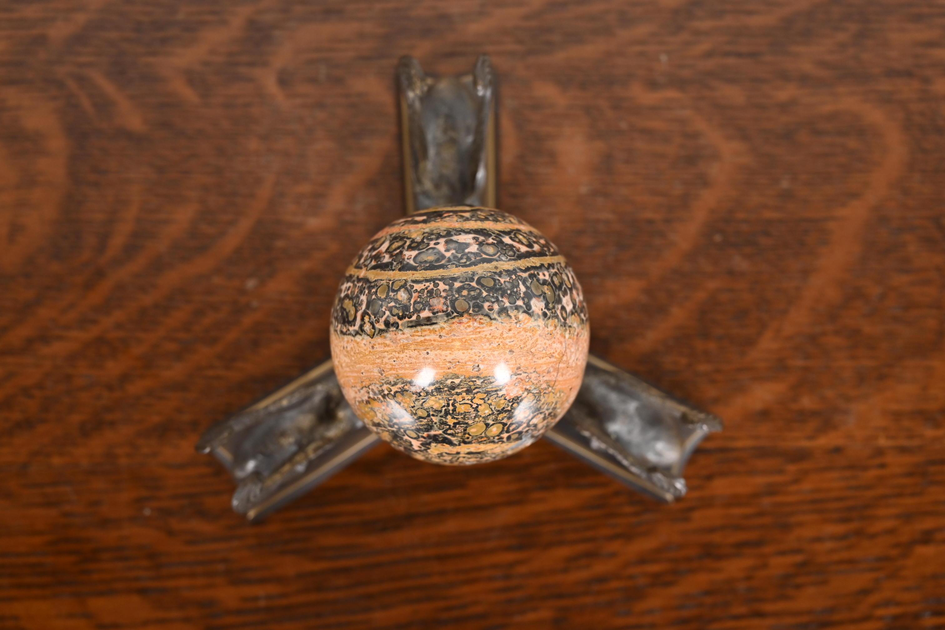 Mid-20th Century Art Deco Leopard Skin Jasper Egg on Bronze Base With Griffins For Sale
