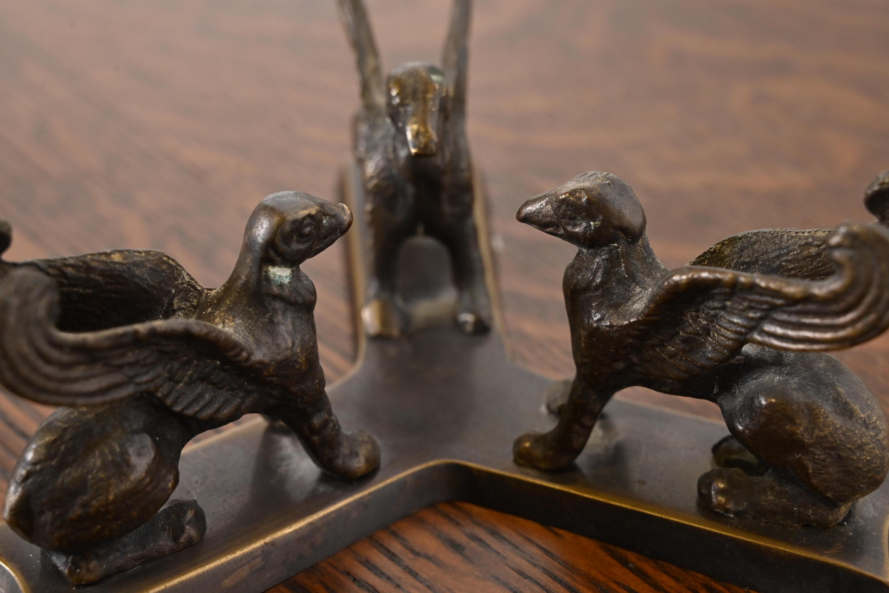 Art Deco Leopard Skin Jasper Egg on Bronze Base With Griffins For Sale 2