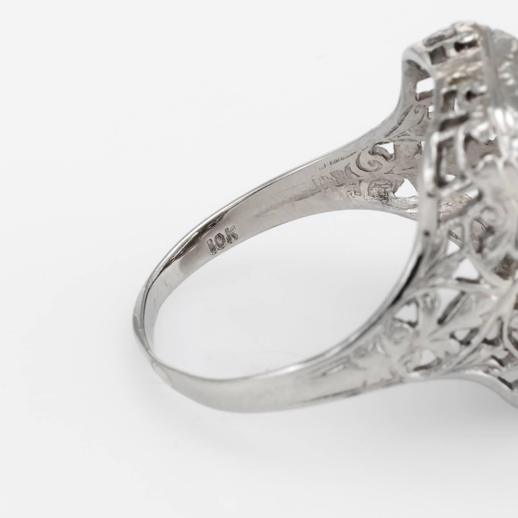 Art Deco Letter D Rock Crystal Cocktail Filigree Ring 3