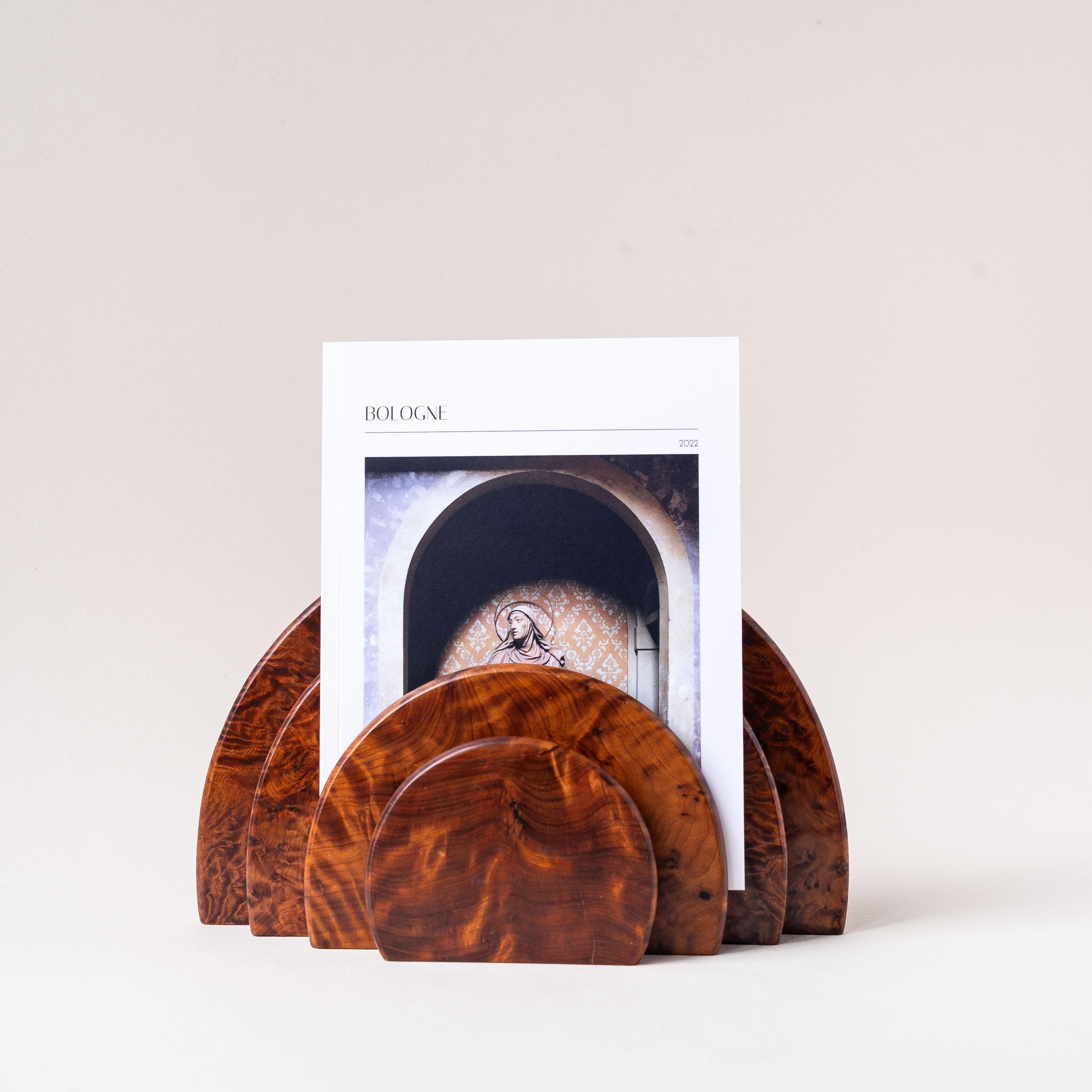 Polished Art Deco Letter Holder, Desk Accessory in Burl Wood, 1940s