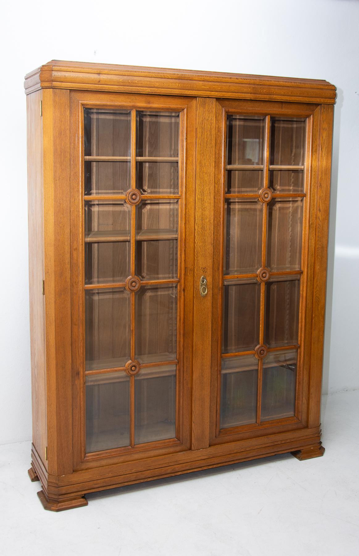 Wood Art Deco Library Cabinet, 1930s, Bohemia