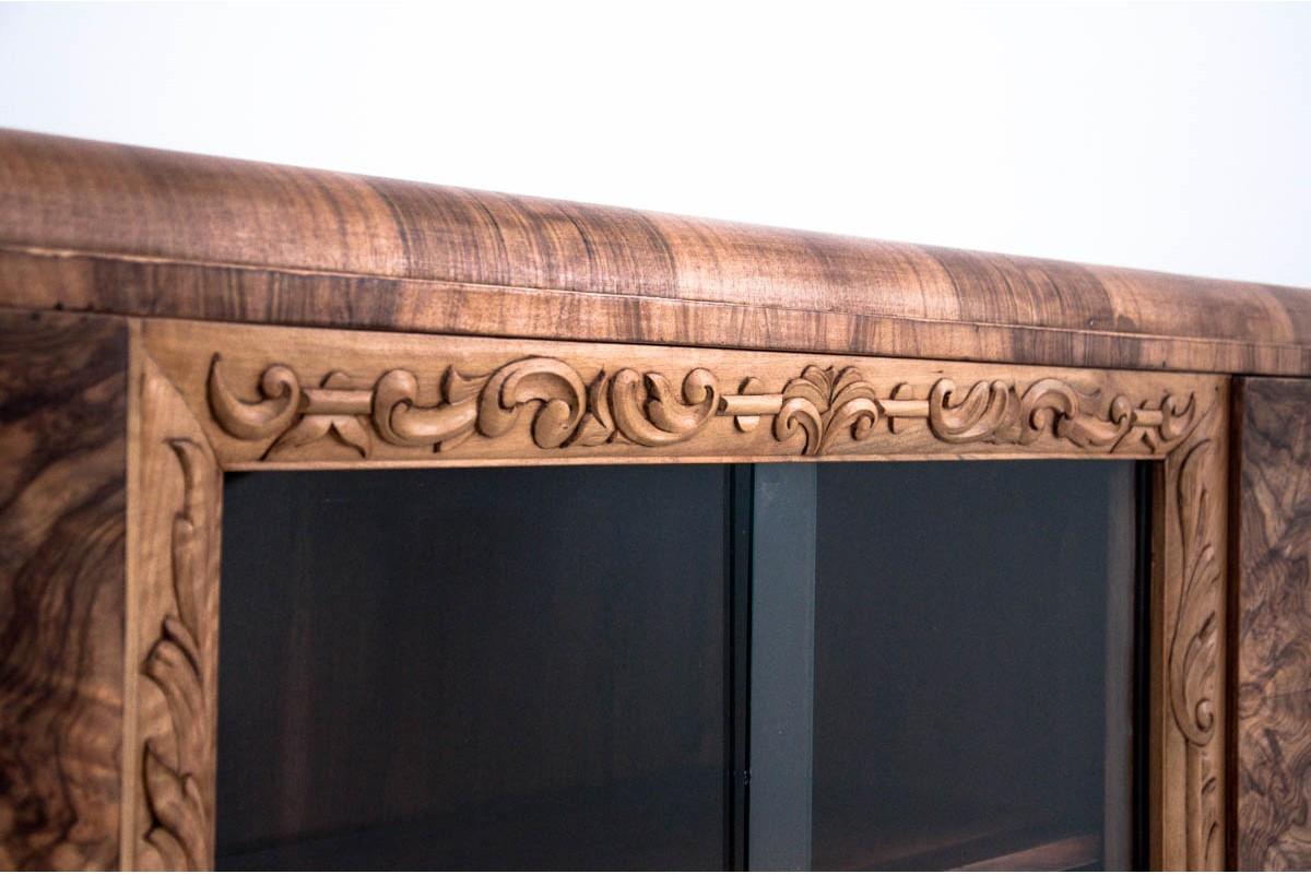 Walnut Art Deco Library, Poland, circa 1930, Renovated For Sale