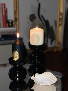 Bougeoirs Art Déco en réglisse noire, design contemporain italien, lot de 4