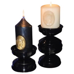 Bougeoirs Art Déco en réglisse noire, design contemporain italien, lot de 4