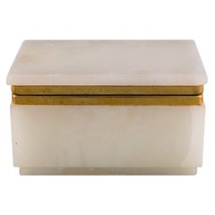 Art Deco Lidded Box in Alabaster with Brass Edge, 1930s