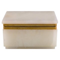 Art Deco Lidded Box in Alabaster with Brass Edge, 1930s