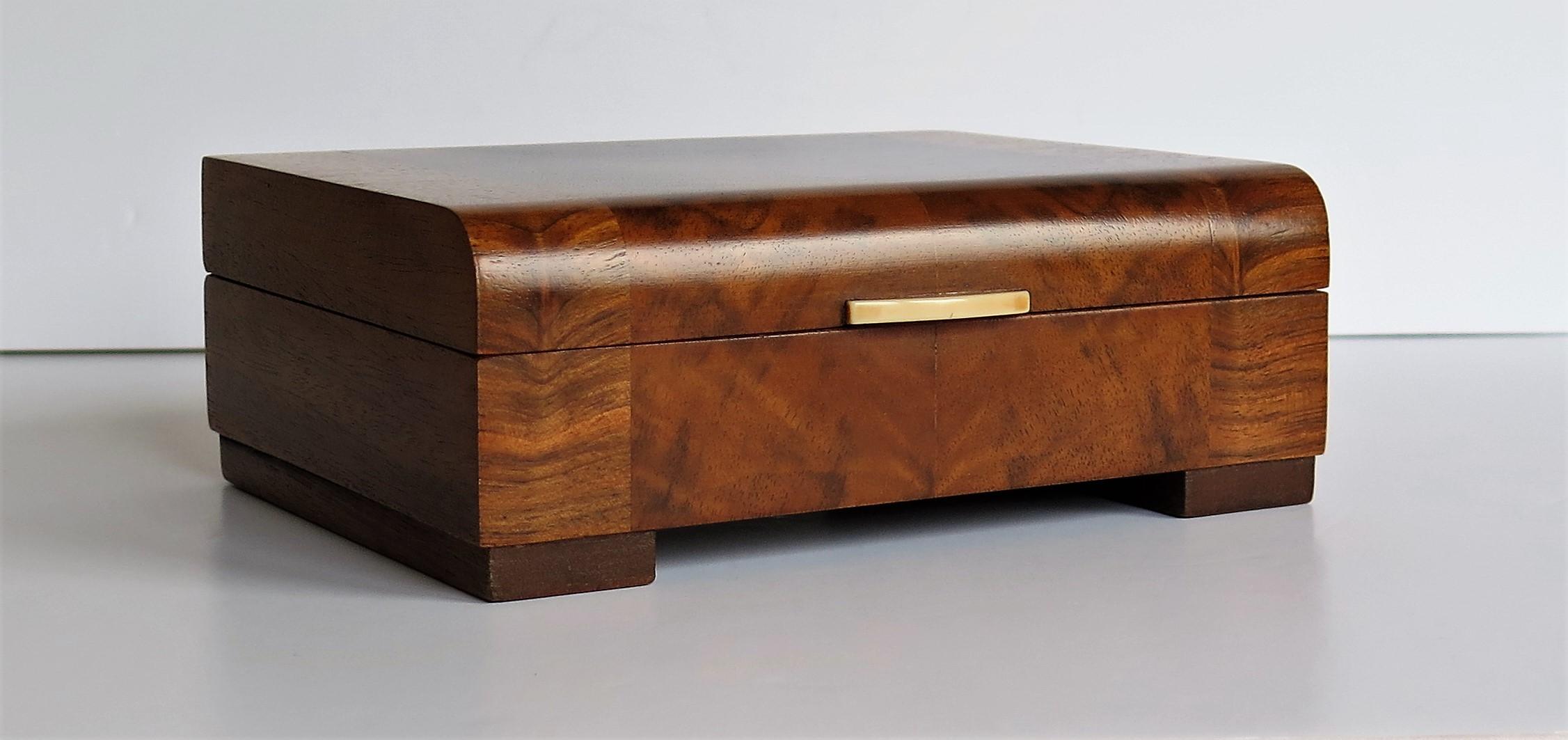 English Art Deco Lidded Box Mahogany and Burr Walnut with Two Compartments, circa 1925