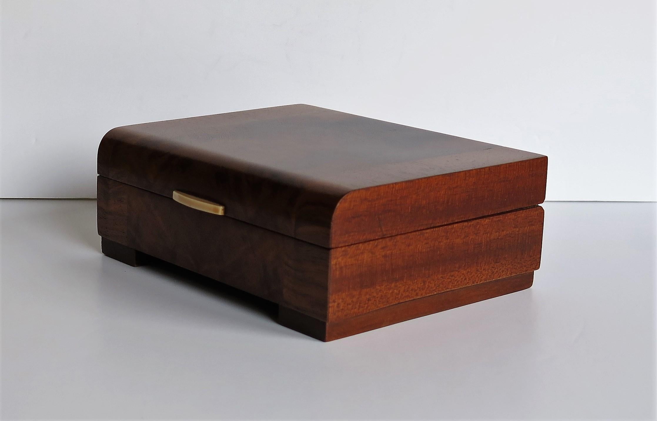 20th Century Art Deco Lidded Box Mahogany and Burr Walnut with Two Compartments, circa 1925