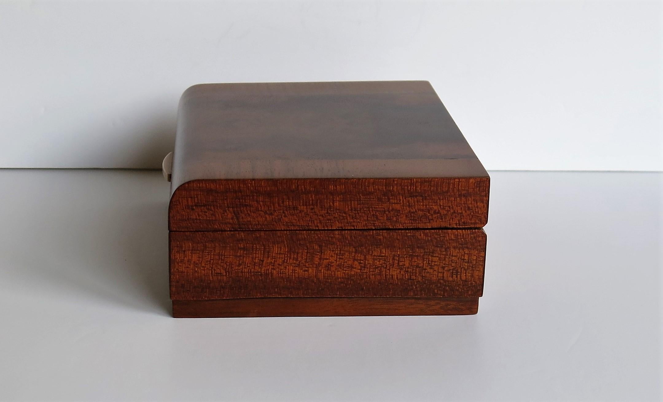 Art Deco Lidded Box Mahogany and Burr Walnut with Two Compartments, circa 1925 1