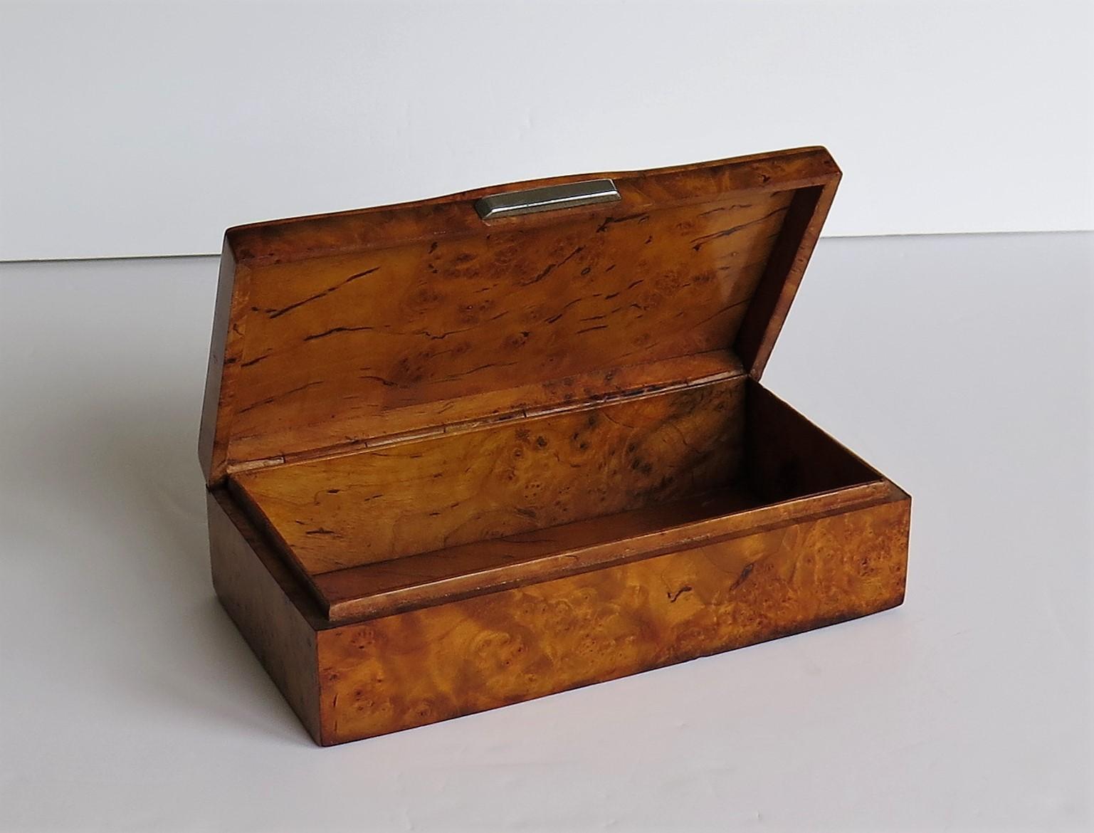 Art Deco Lidded Box of Bird's-Eye Maple with Chrome Handle, French circa 1925 9
