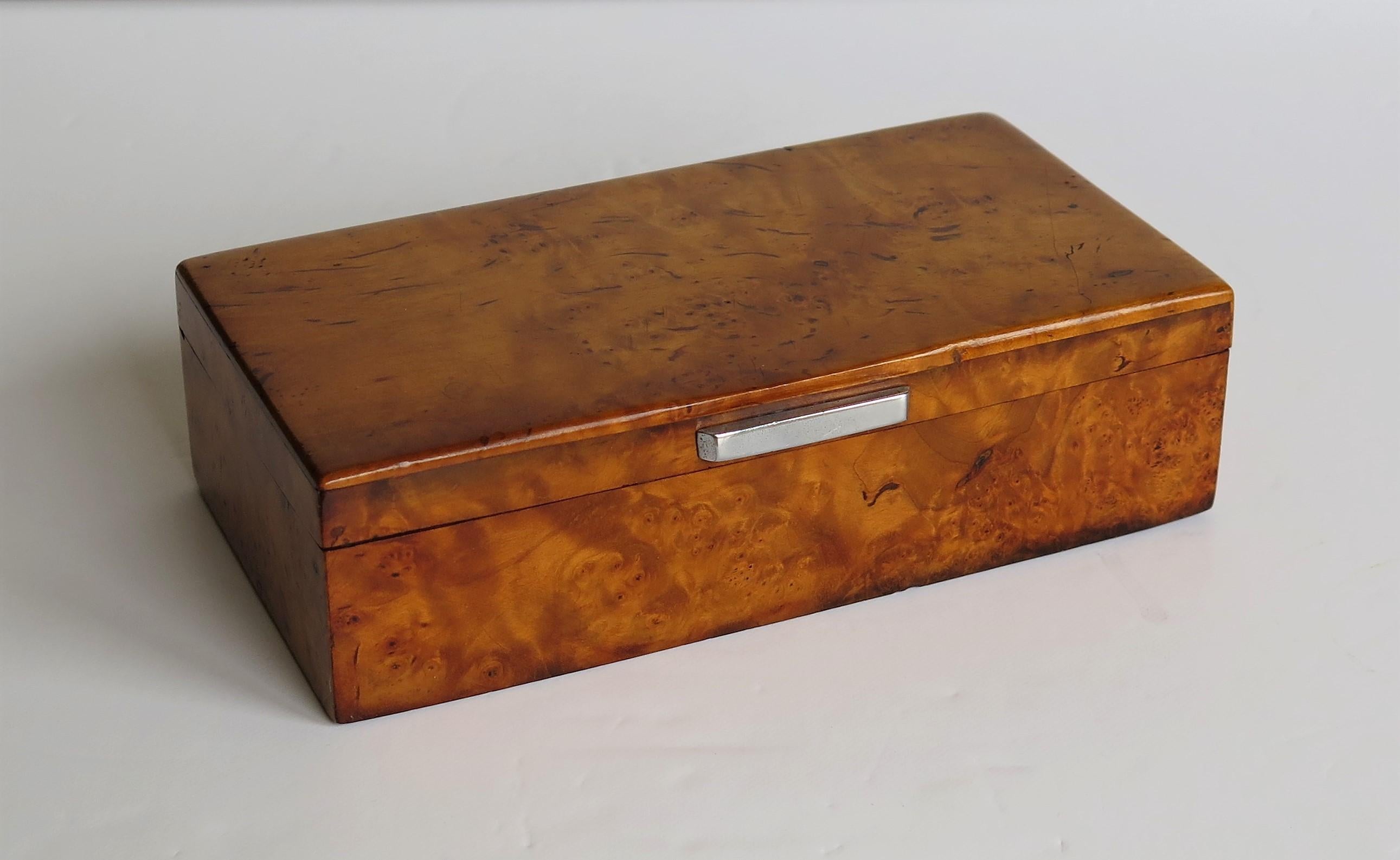 Hand-Crafted Art Deco Lidded Box of Bird's-Eye Maple with Chrome Handle, French circa 1925