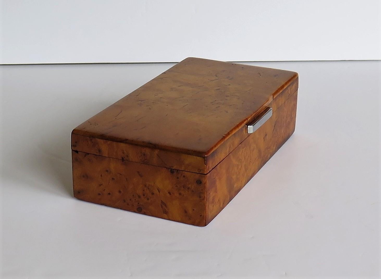 20th Century Art Deco Lidded Box of Bird's-Eye Maple with Chrome Handle, French circa 1925