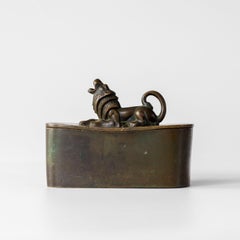 Art-Deco-Bronzebox mit Deckel und Löwe von GAB Guldsmedsaktiebolaget, Schweden, 1930er Jahre