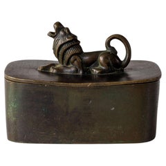 Art Deco Lidded Bronze Box with Lion by GAB Guldsmedsaktiebolaget, Sweden, 1930s