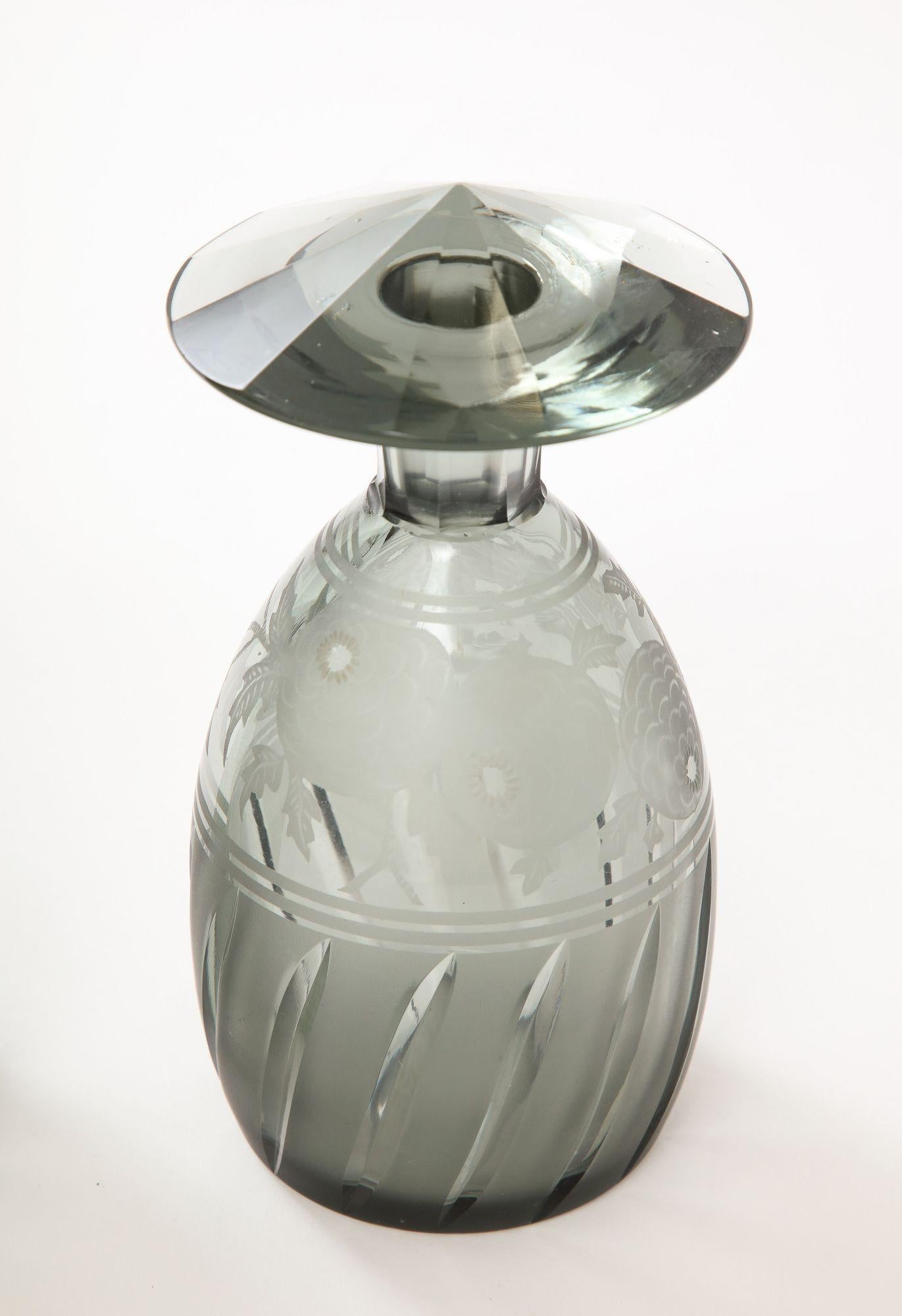 Art Deco Lidded Cut and Etched Crystal Bottles by Moser For Sale 9