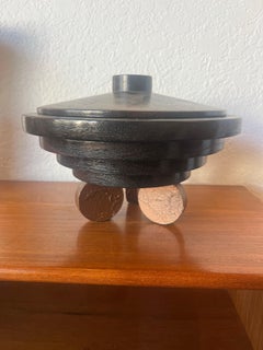 Boîte à couvercle Art Déco avec pied en Wood Wood Wood et Copper Skyscraper Centerpiece Bowl