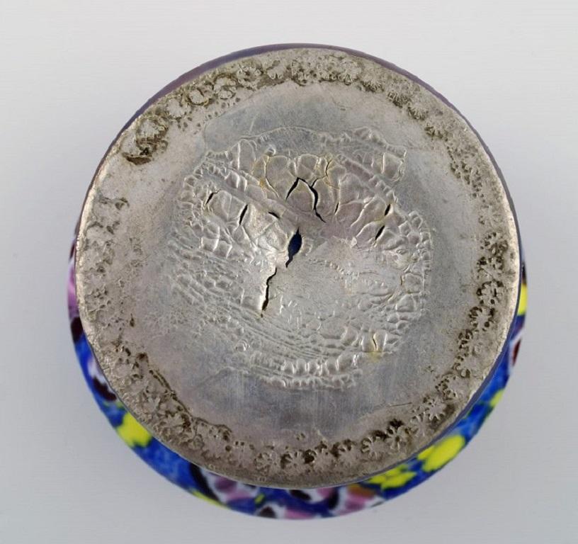 Art Deco Lidded Jar in Polychrome Mouth-Blown Art Glass on a Metal Base 1