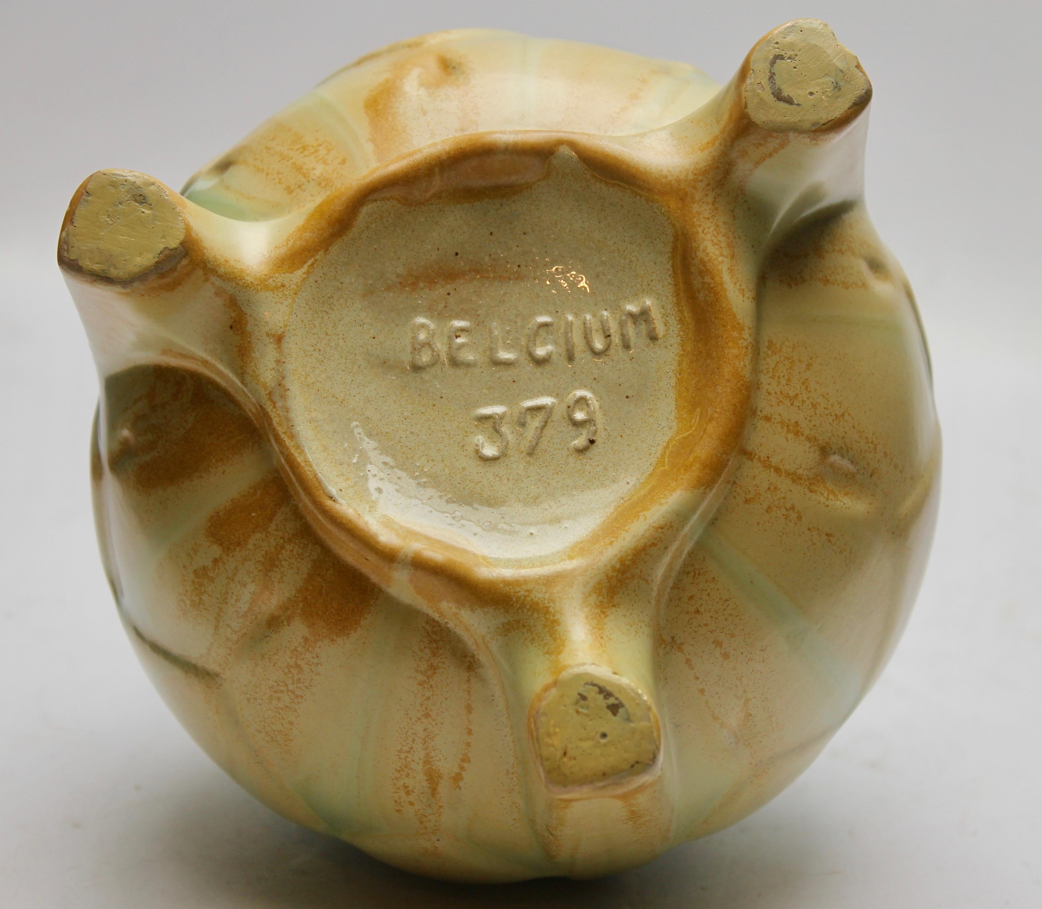 Ceramic Art Deco Lidded Pot on Three Rectangular Feet with Drip Glazes For Sale