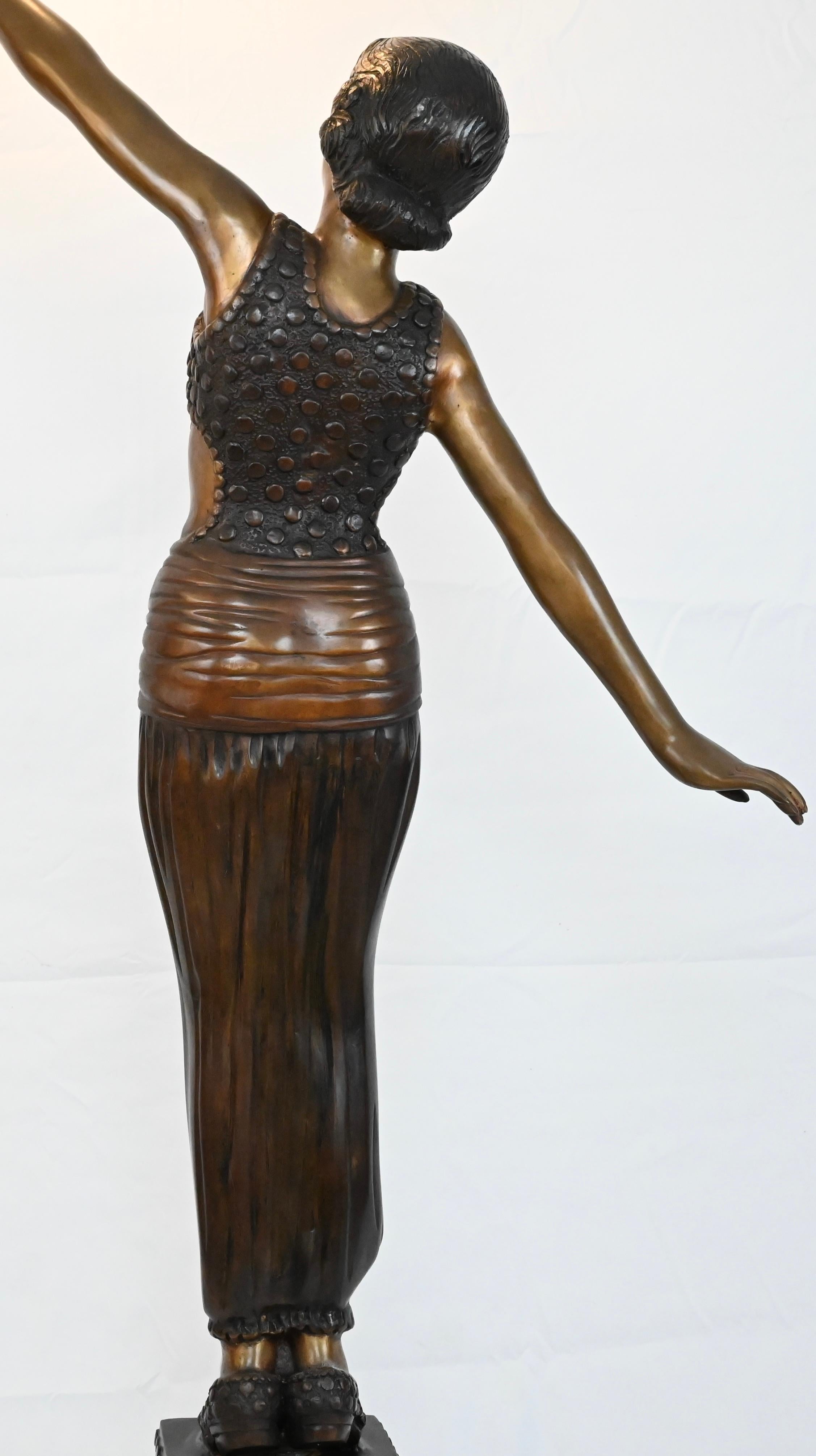 Philippine French Art Deco Style Life-Size Bronze Lamp Statue with Torchiere