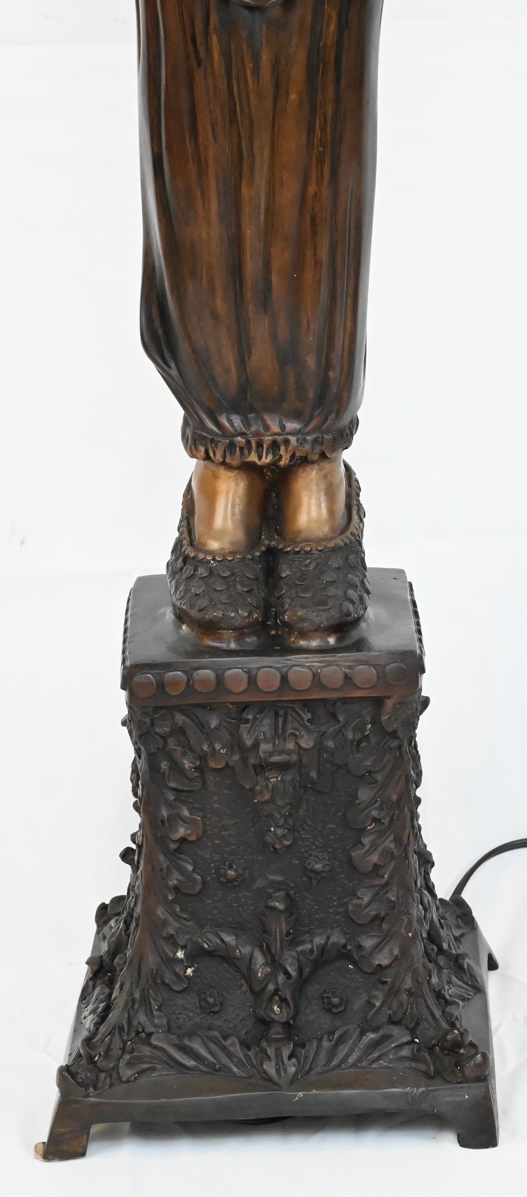 French Art Deco Style Life-Size Bronze Lamp Statue with Torchiere In Good Condition In Miami, FL