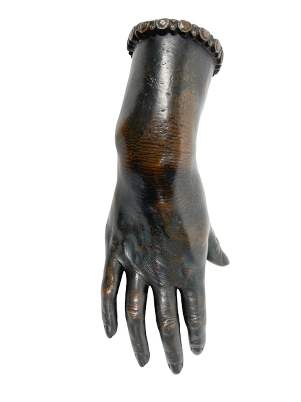 20th Century Art Deco Life-Size Patinated Cast Bronze Model of a Female Hand Dated 1926 For Sale