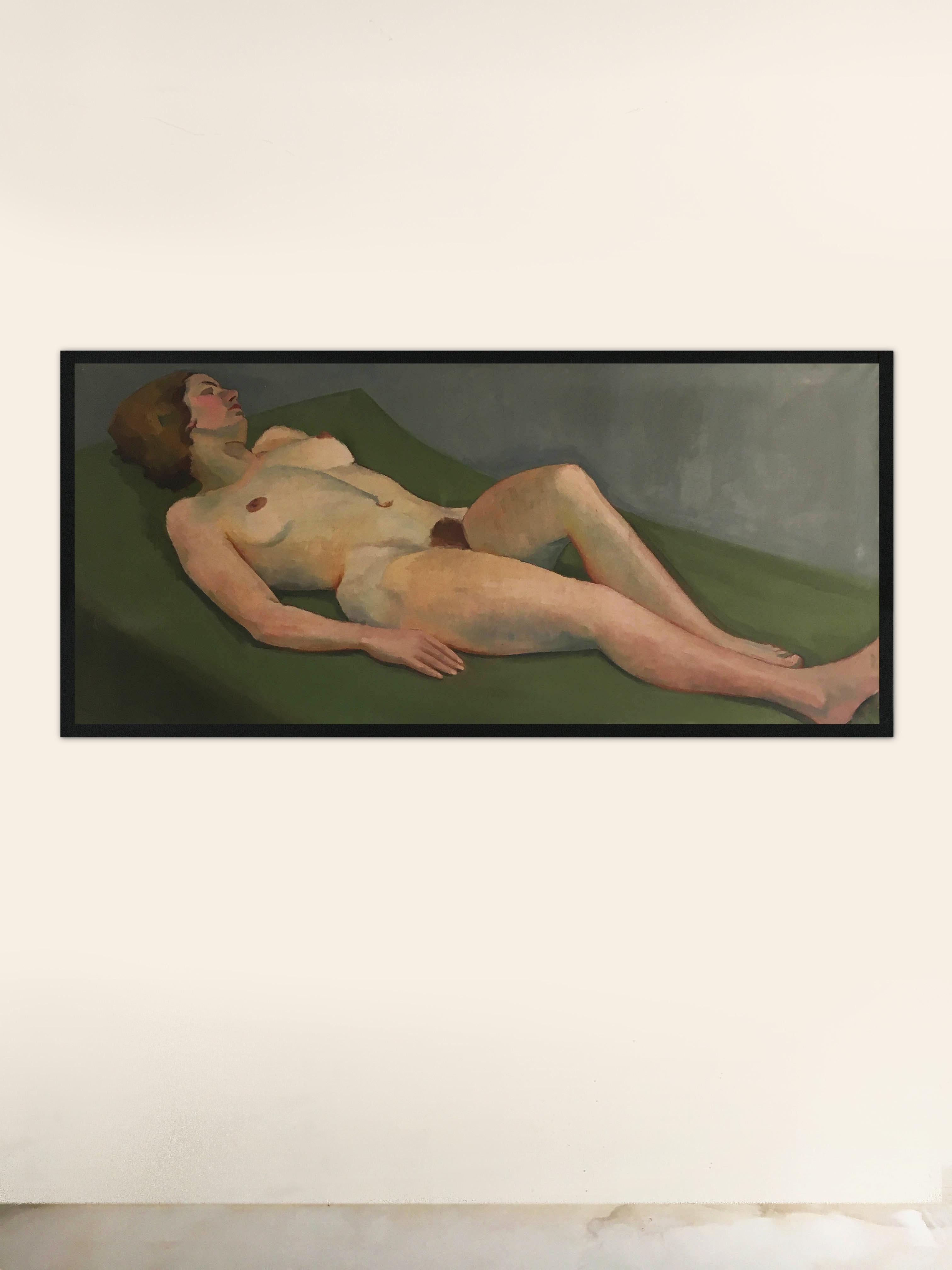Art Deco life-size nude female painting by Hertha Jirasko, Austria, 1930s.
