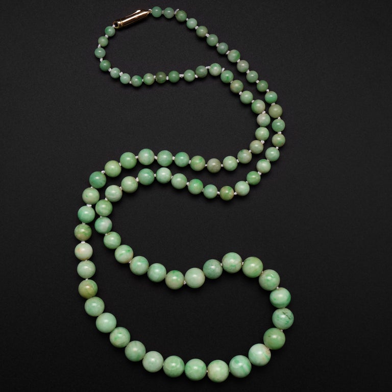 Art Deco Light Apple Green Jade Necklace Certified Untreated at 1stDibs