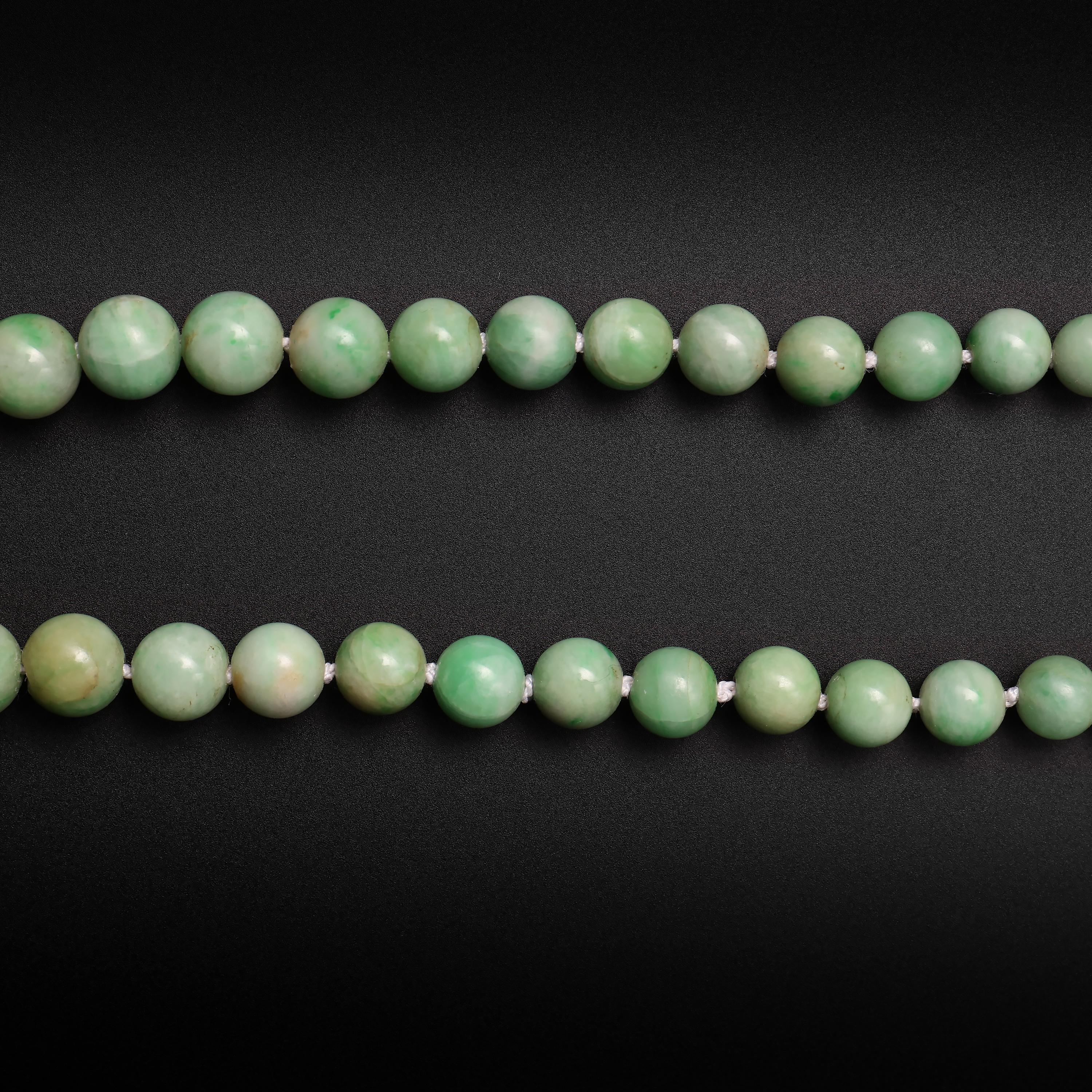 Bead Art Deco Light Apple Green Jade Necklace Certified Untreated