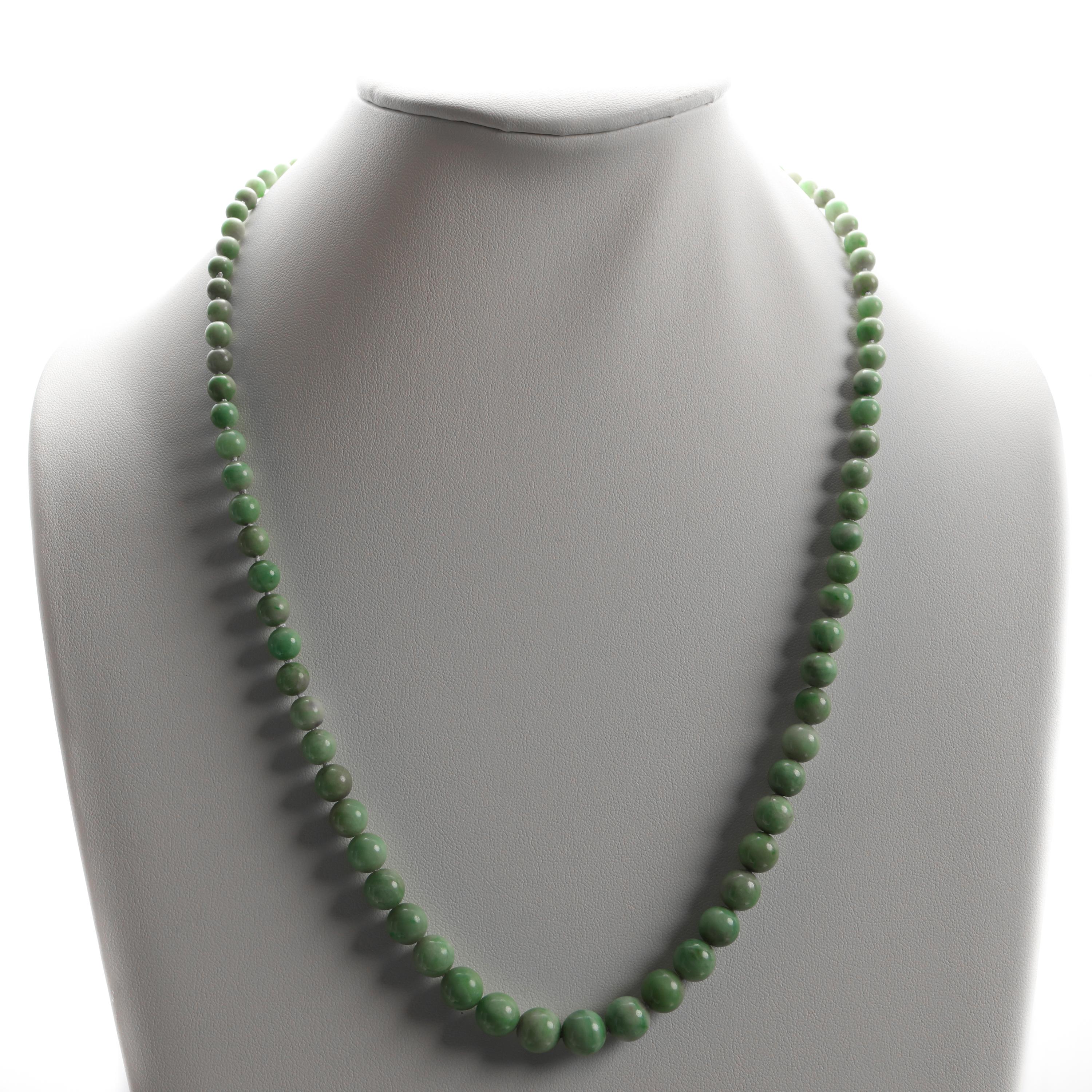 Women's or Men's Art Deco Light Apple Green Jade Necklace Certified Untreated