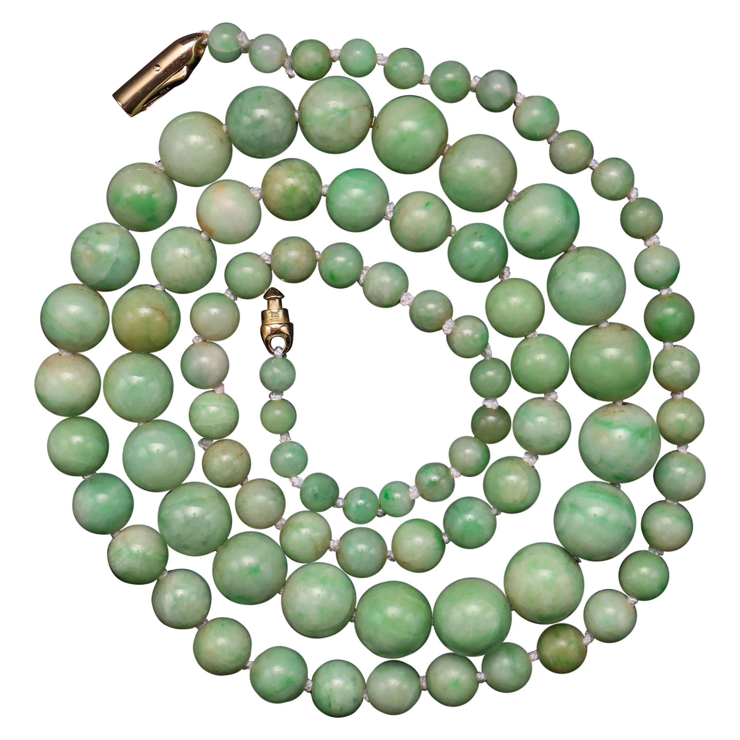 Art Deco Light Apple Green Jade Necklace Certified Untreated
