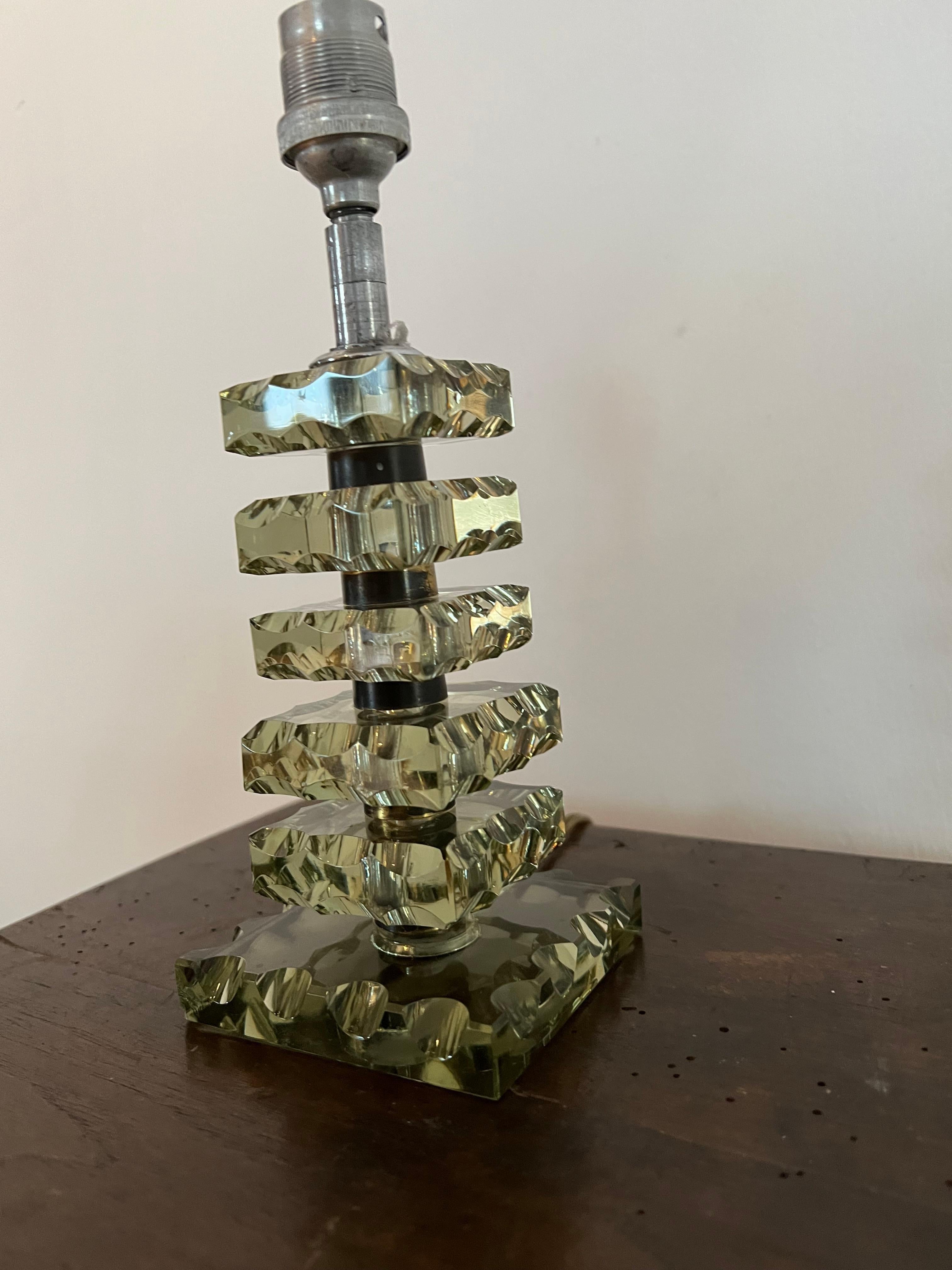 Art Deco Light Green Lamp ITSO Baccarat and Jacques Adnet, France circa 1940 In Good Condition For Sale In Merida, Yucatan