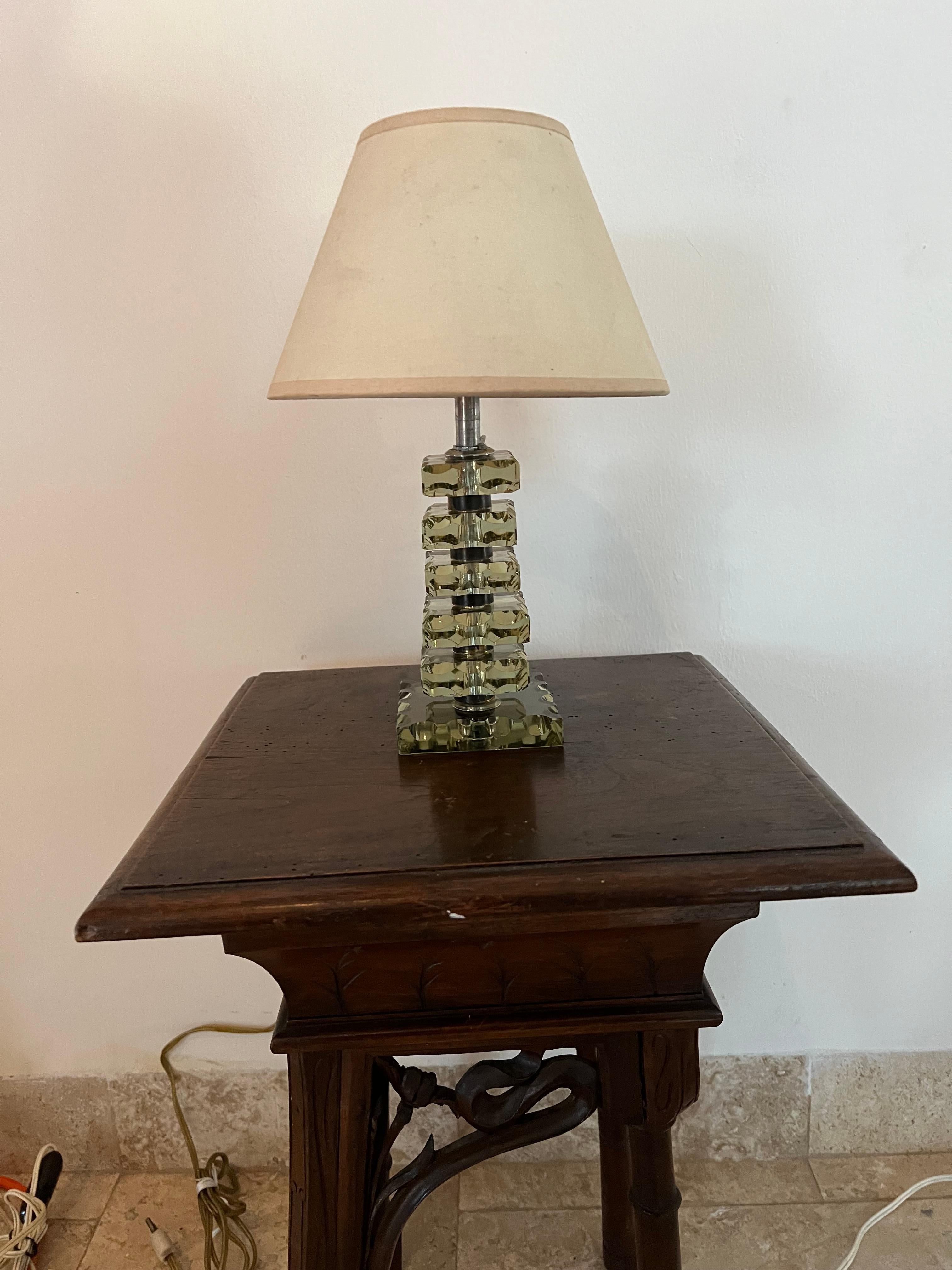 20th Century Art Deco Light Green Lamp ITSO Baccarat and Jacques Adnet, France circa 1940 For Sale