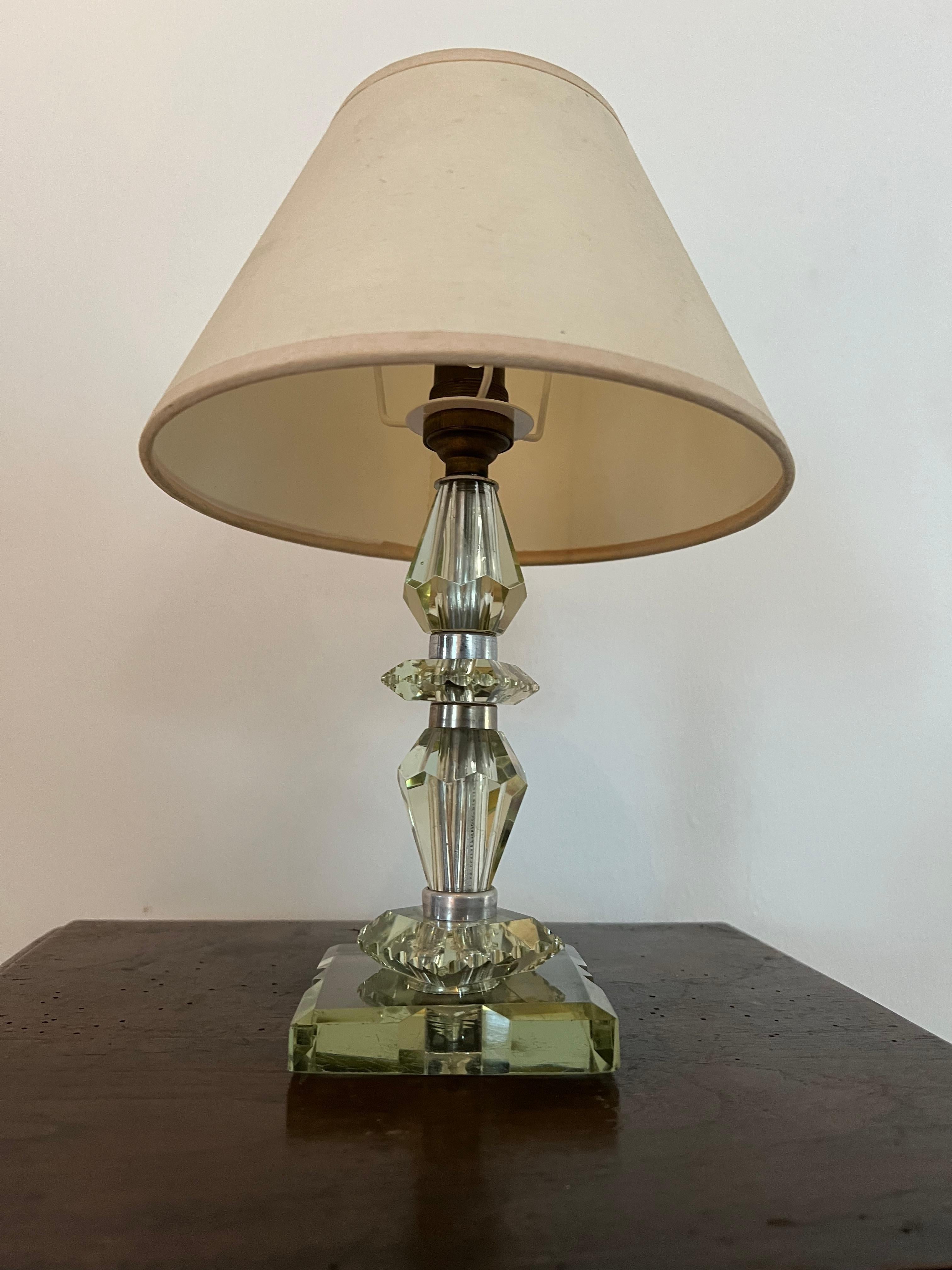 French Art Deco Light Green Lamp ITSO Baccarat and Jacques Adnet, France circa 1940 For Sale