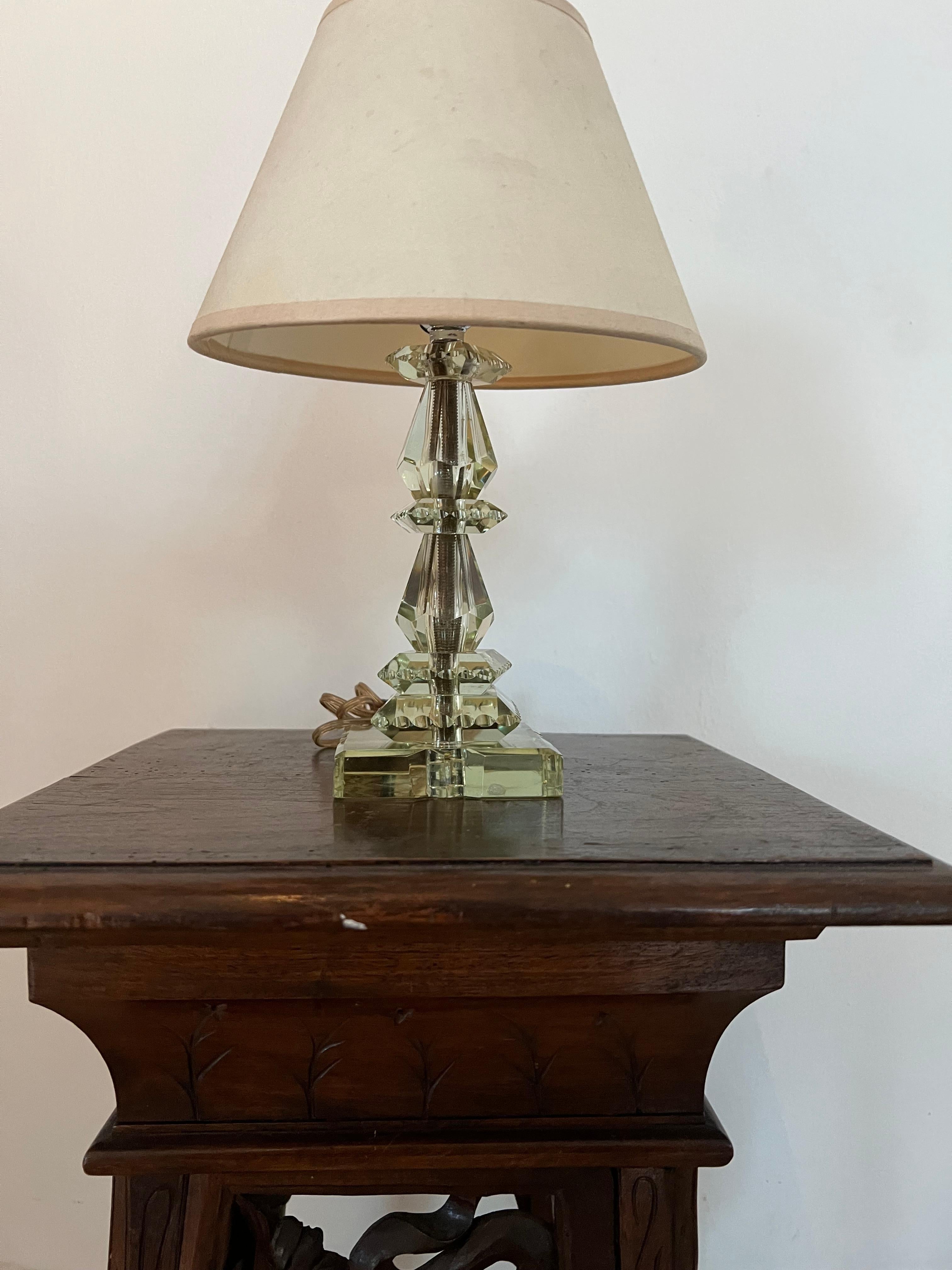 Lámpara Art Déco Verde Claro ITSO Baccarat y Jacques Adnet, Francia circa 1940 Vidrio cortado en venta