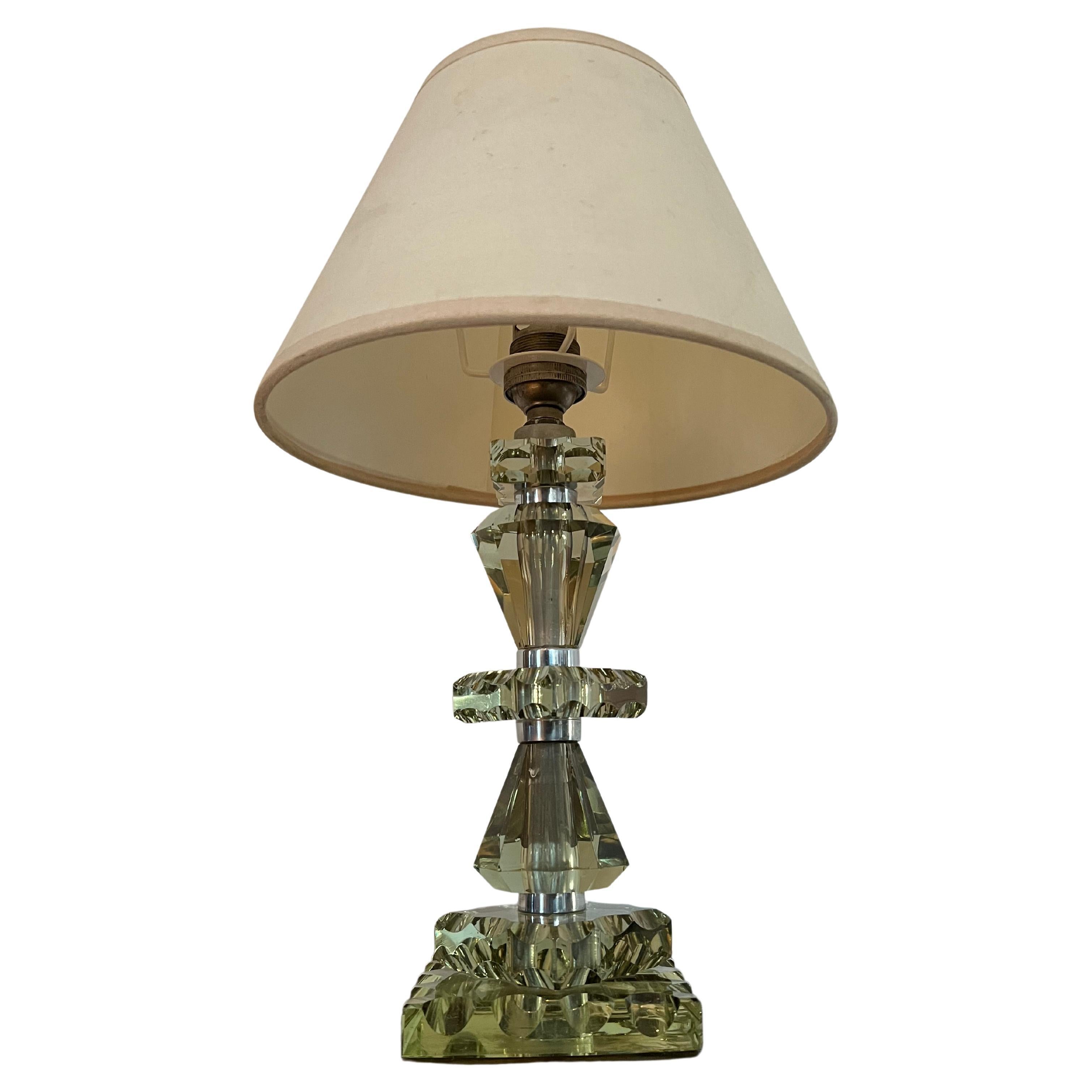 Art Deco Light Green Lamp ITSO Baccarat and Jacques Adnet, France circa 1940 For Sale