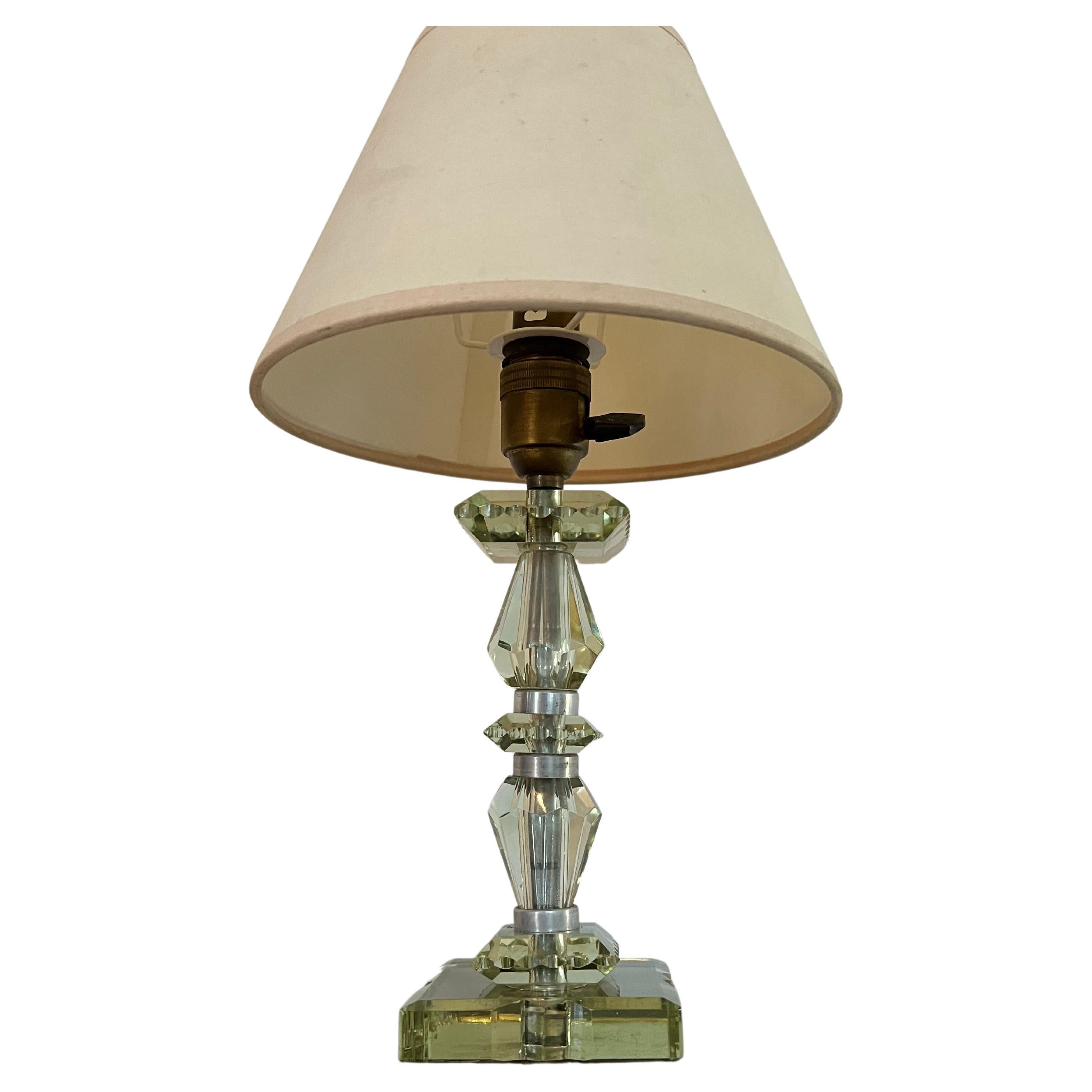 Art Deco Light Green Lamp ITSO Baccarat and Jacques Adnet, France circa 1940 For Sale