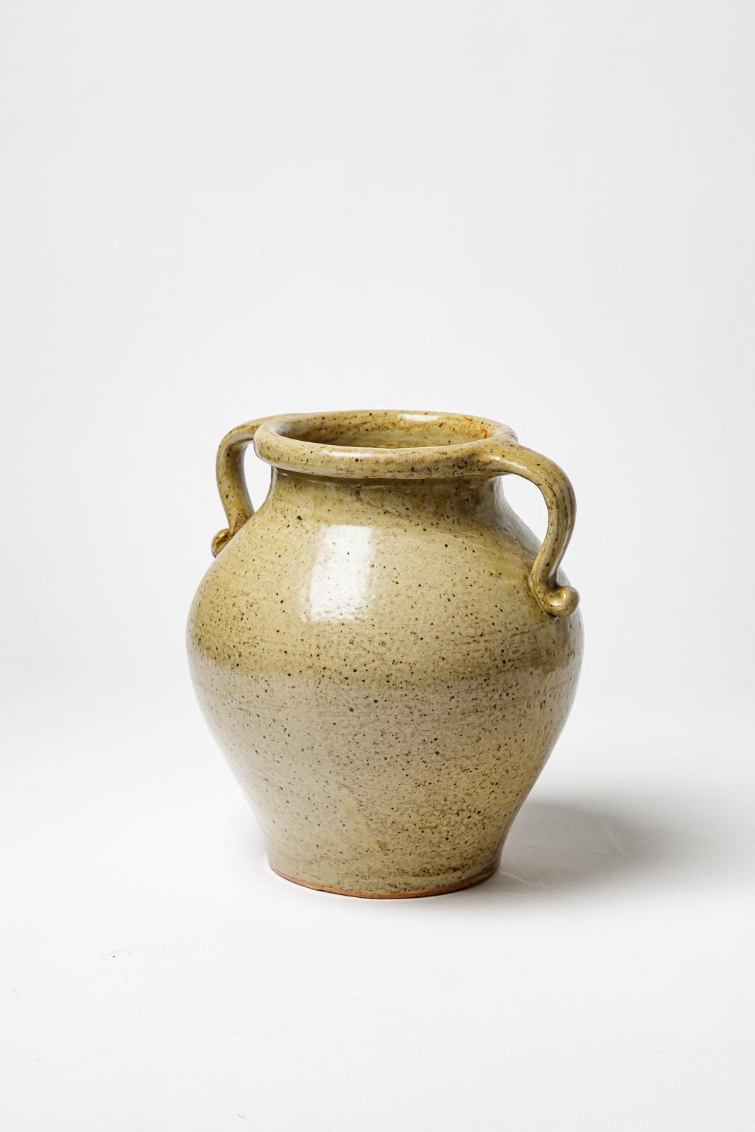 Art Déco Vaso in ceramica Art déco in gres grigio chiaro di Marius Bernon La Borne 1940 in vendita