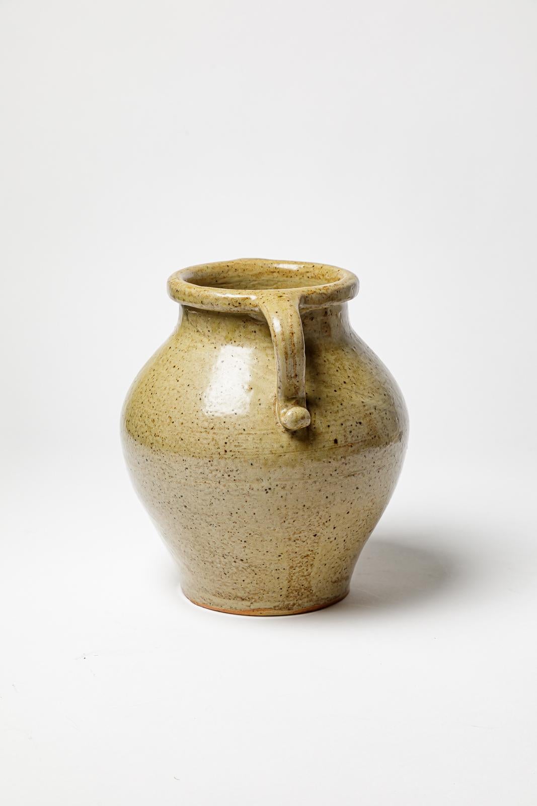 Francese Vaso in ceramica Art déco in gres grigio chiaro di Marius Bernon La Borne 1940 in vendita